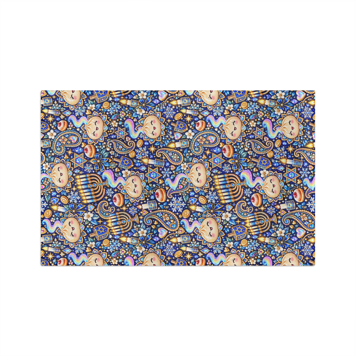 Eight Cozy Nights Hanukkah Tea Towel — Menorah, Dreidel & Dumplings