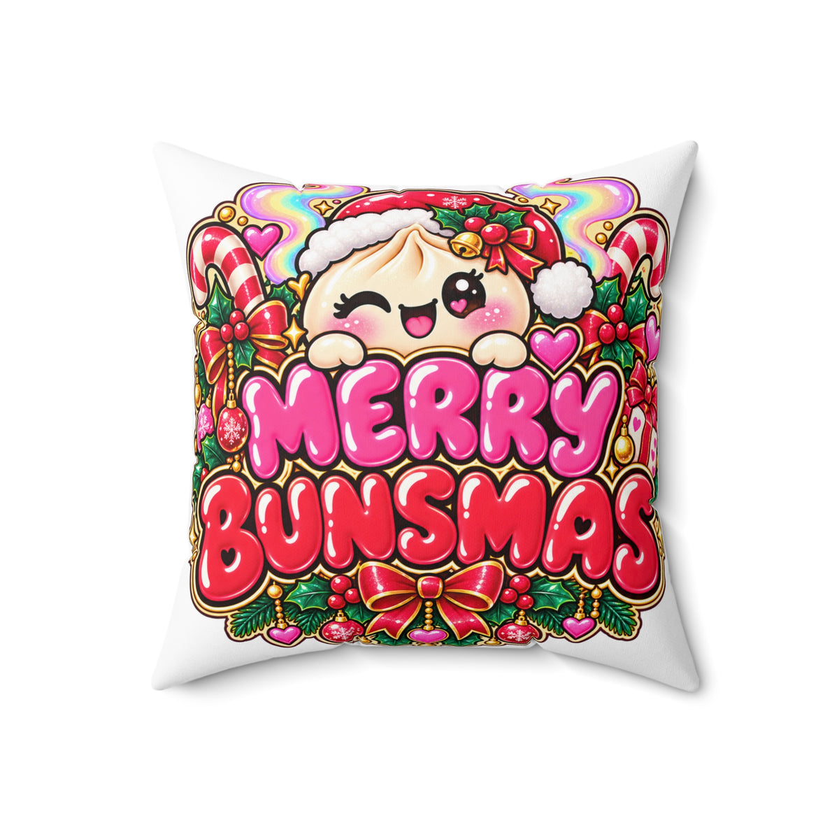 Merry Bunsmas Cute Kawaii Christmas Pillow