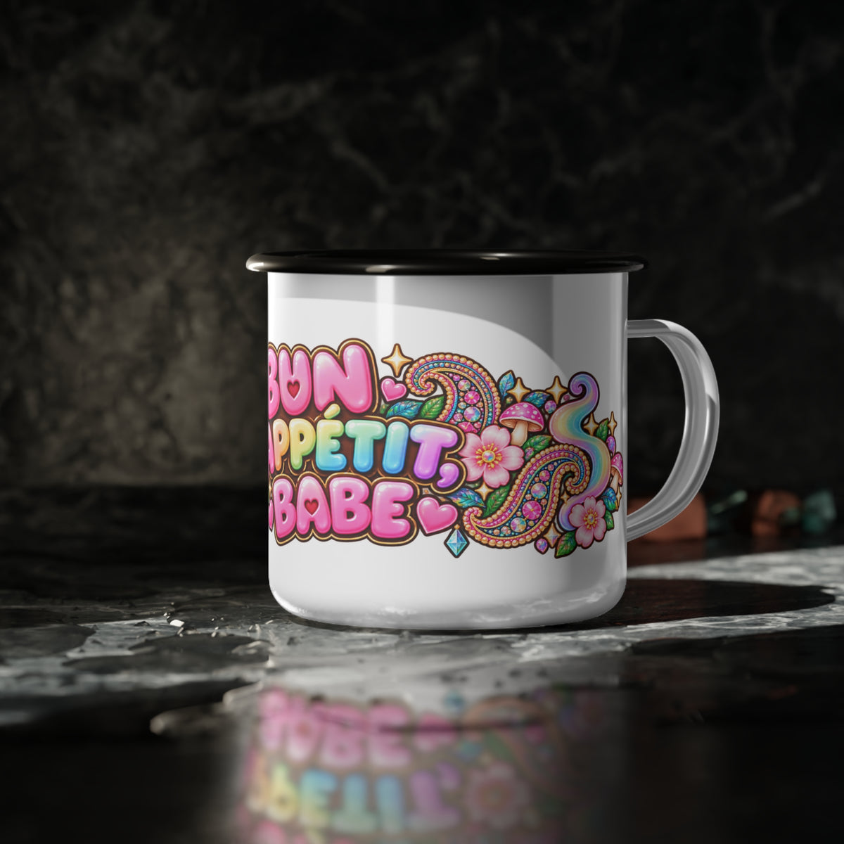 Bon Appétit, Babe Enamel Camp Mug — Kawaii Dumpling Cup