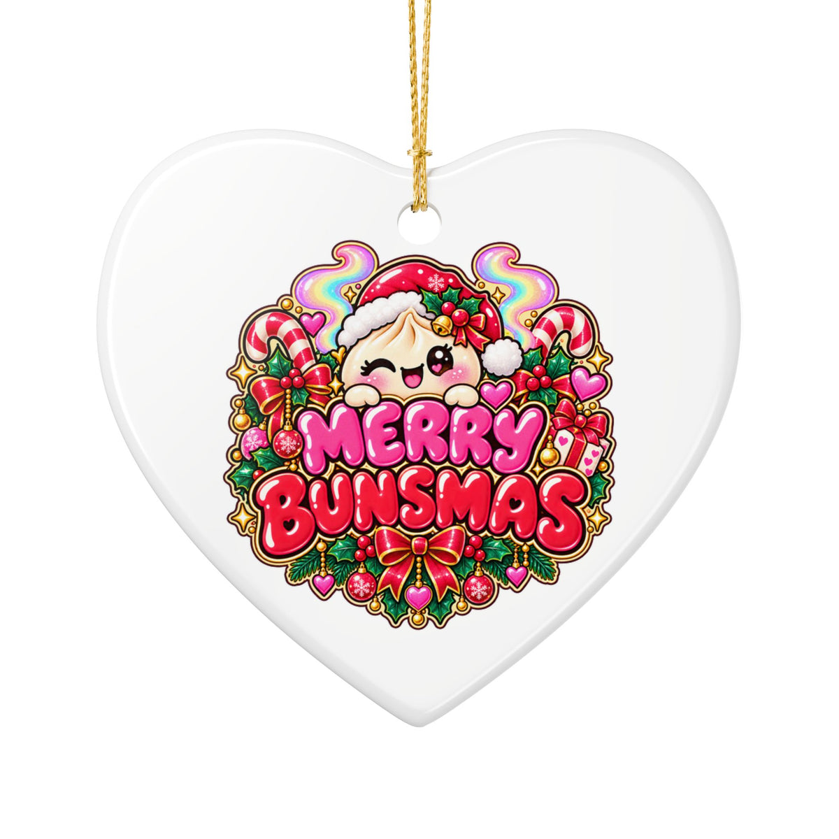 Merry Bunsmas Ceramic Ornament — Kawaii Dumpling Christmas Decor