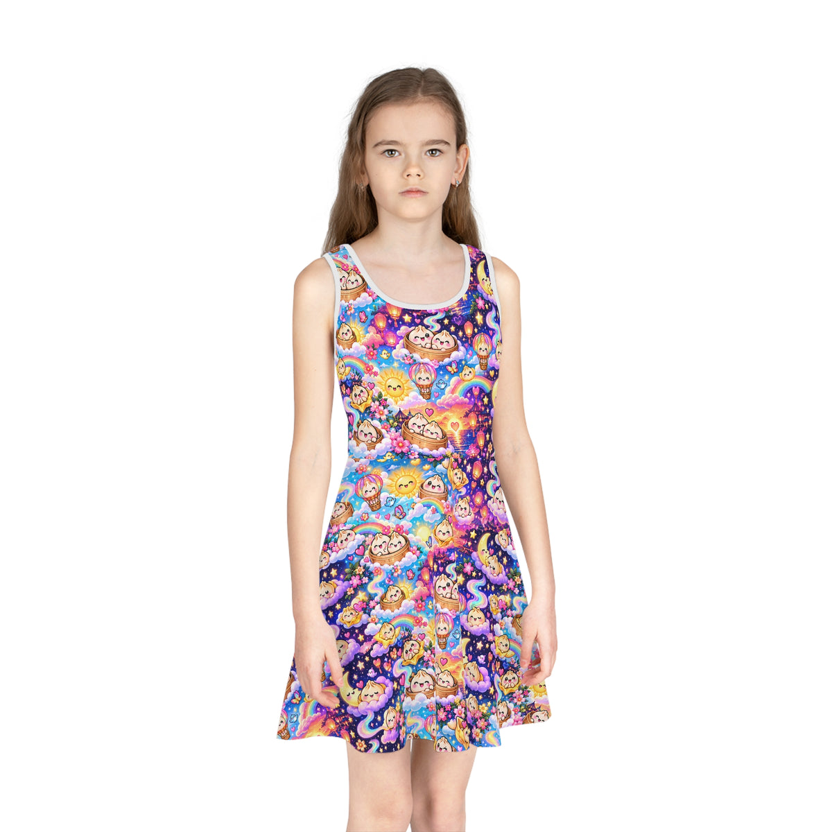 Girls' Sundress — Colorful Dumpling Kawaii Space & Rainbow Print AOP Dress