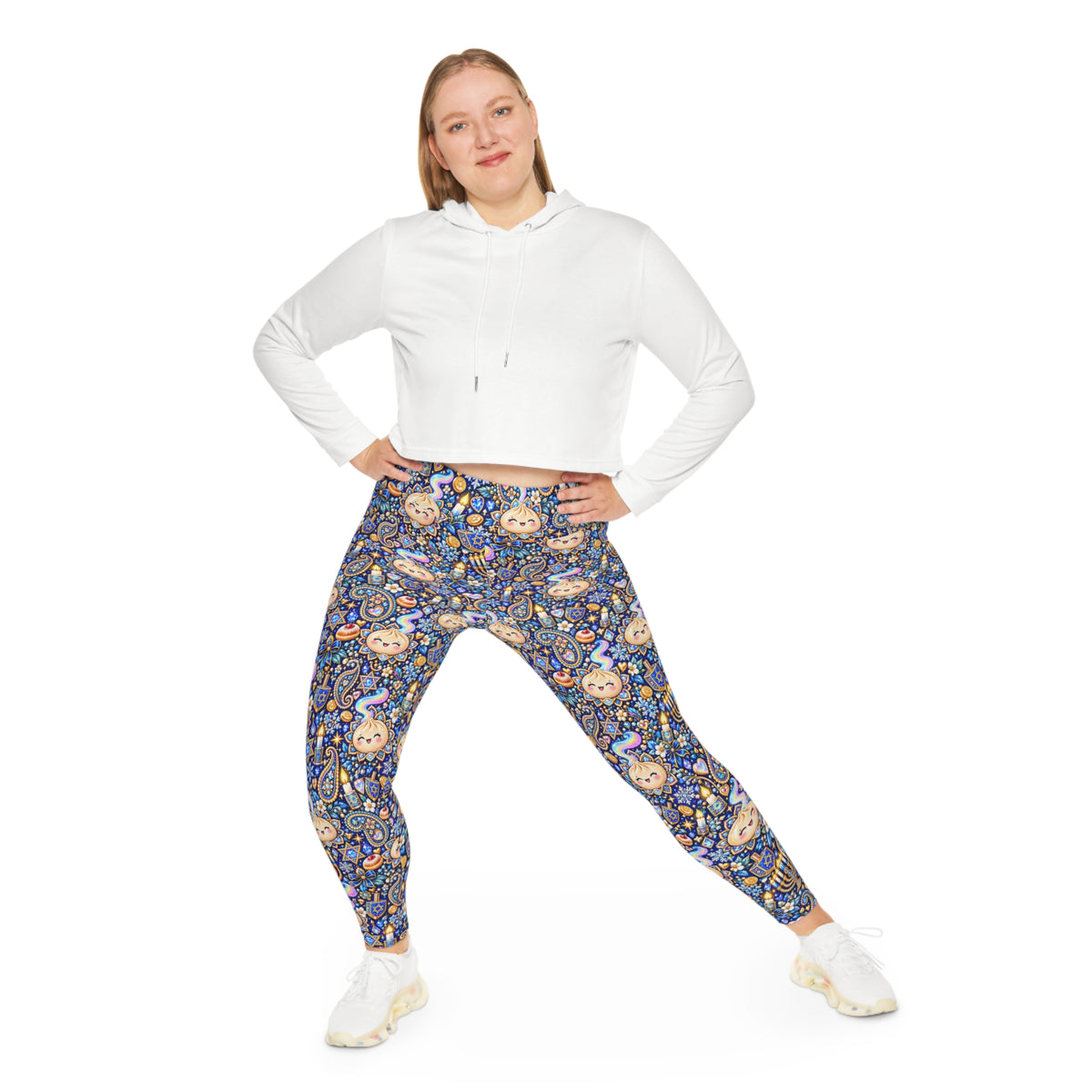 Eight Cozy Nights Plus Size Hanukkah Leggings — Dumpling & Dreidel Print