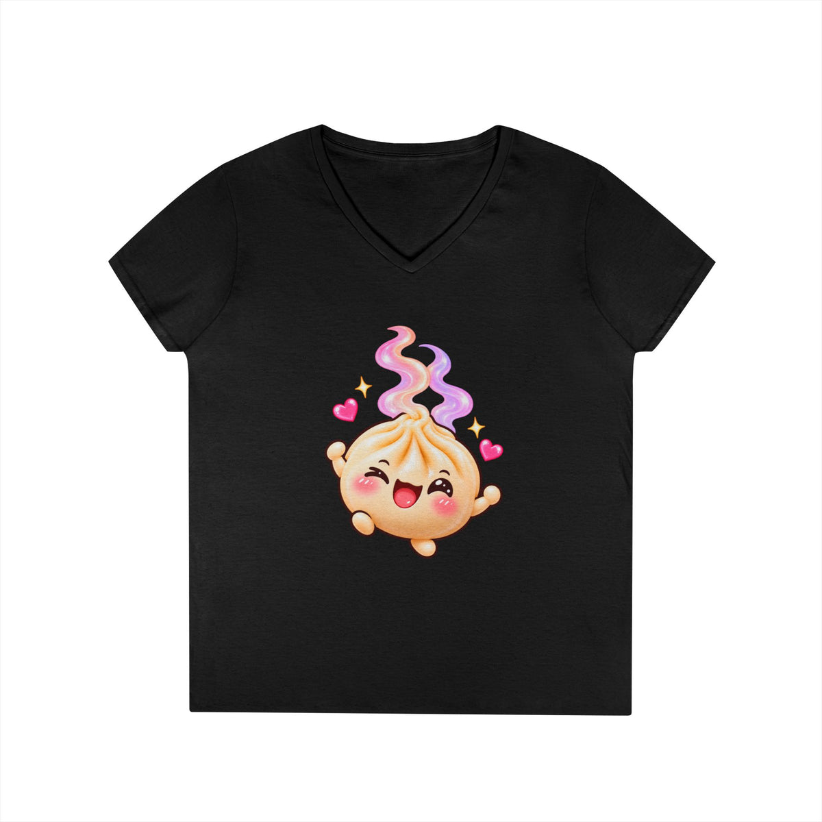 Dim Sum Bun V-Neck Tee — 'Wanton Dim Sum Buns' Cute Kawaii Food Shirt