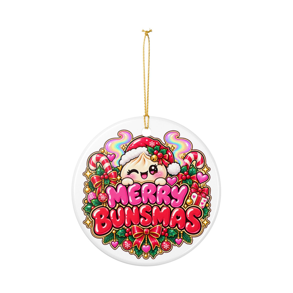 Merry Bunsmas Ceramic Ornament — Kawaii Dumpling Christmas Decor