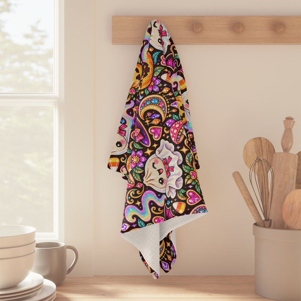 Halloween Kawaii Ghost & Jack-O'-Lantern  Dumpling Microfiber Tea Towel