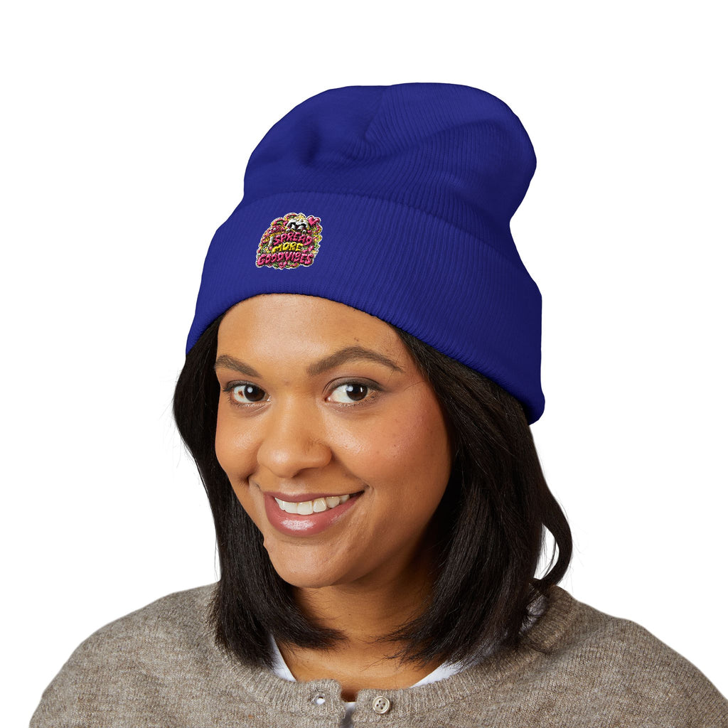 Embroidered Floral 'Love' Cuffed Beanie "Spread More Good Vibes"