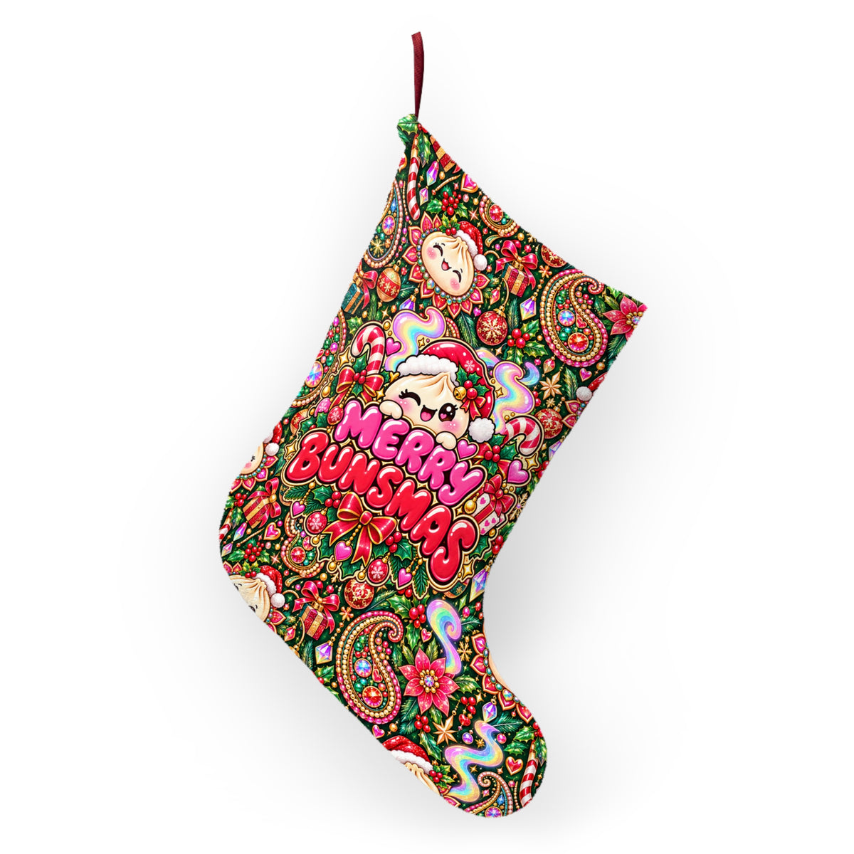 Merry Bunsmas Christmas Stocking — Cute Dumpling Santa Holiday Decor