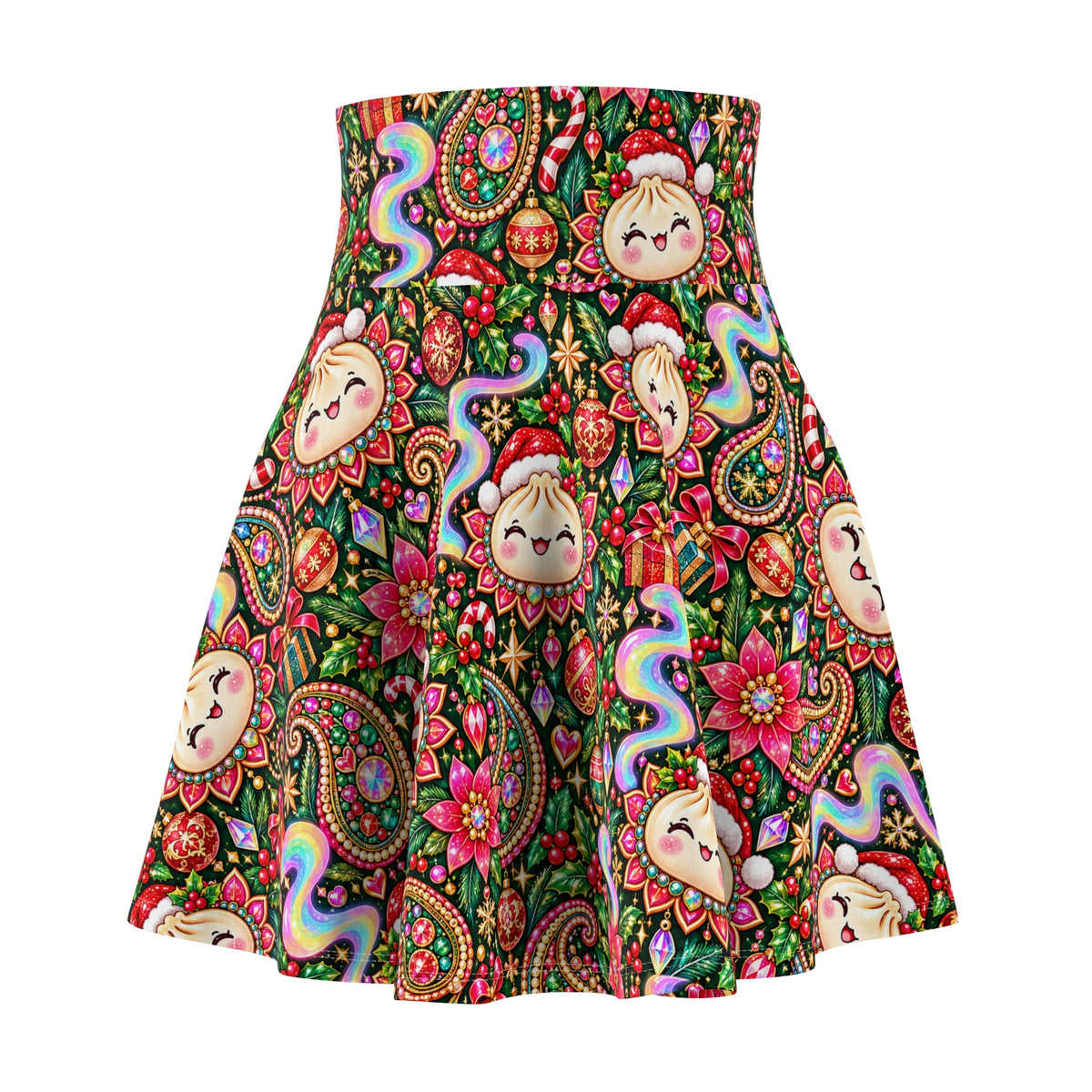 Merry Bunsmas Christmas Skater Skirt — Santa Dumpling Paisley