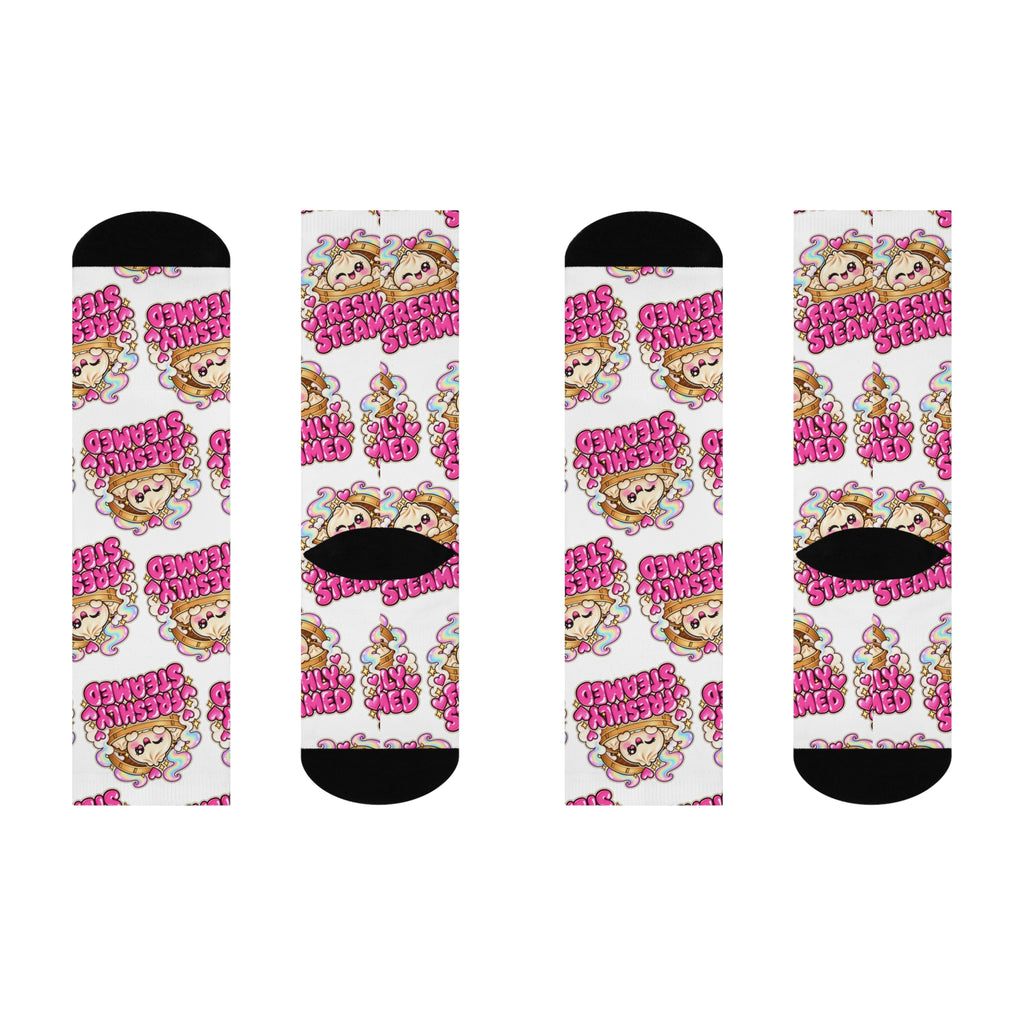 Cushioned Crew Socks — Cute ‘Freshly Steamed’ Cartoon Dumpling Pattern