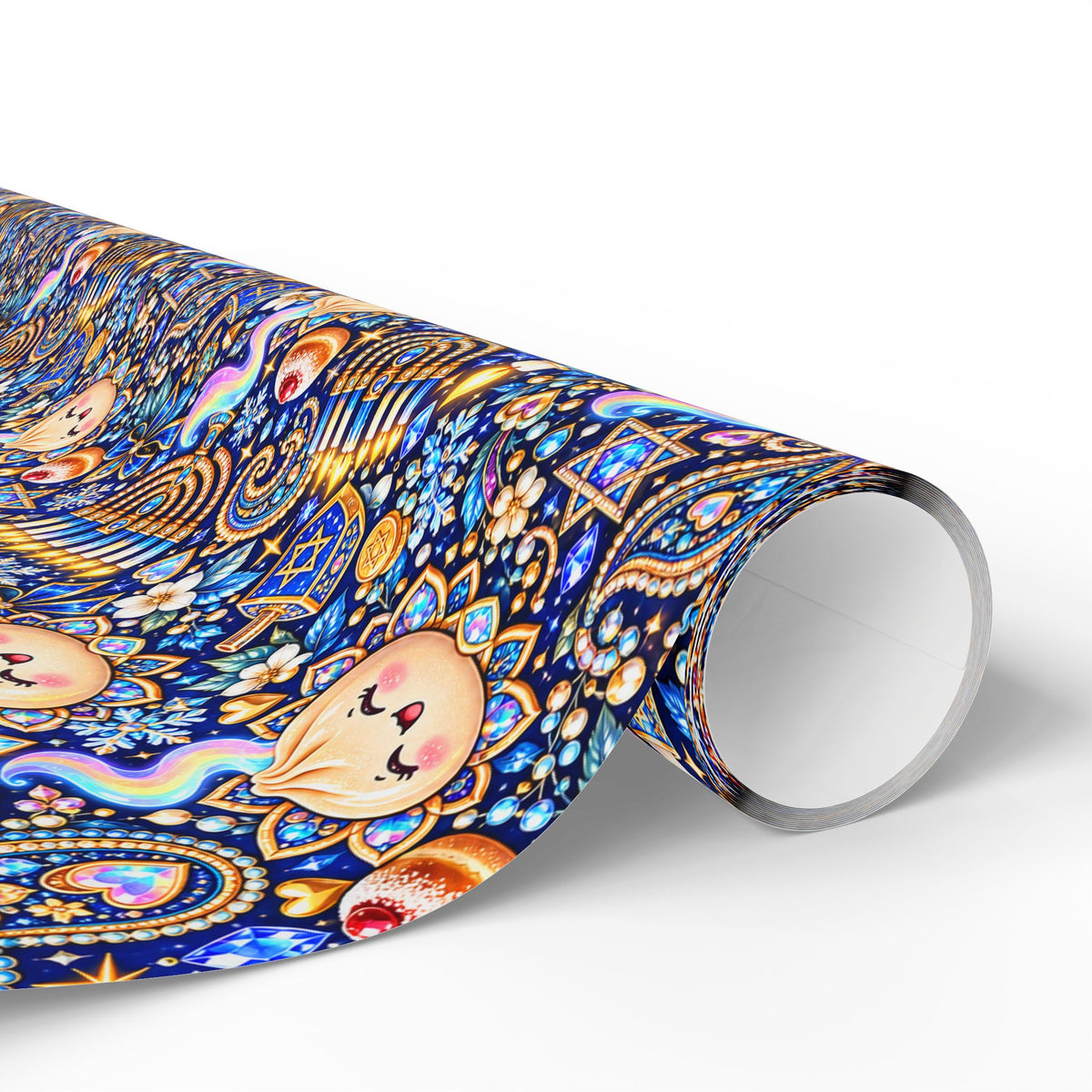 Eight Cozy Nights Hanukkah Wrapping Paper — Kawaii Dumpling Gift Wrap