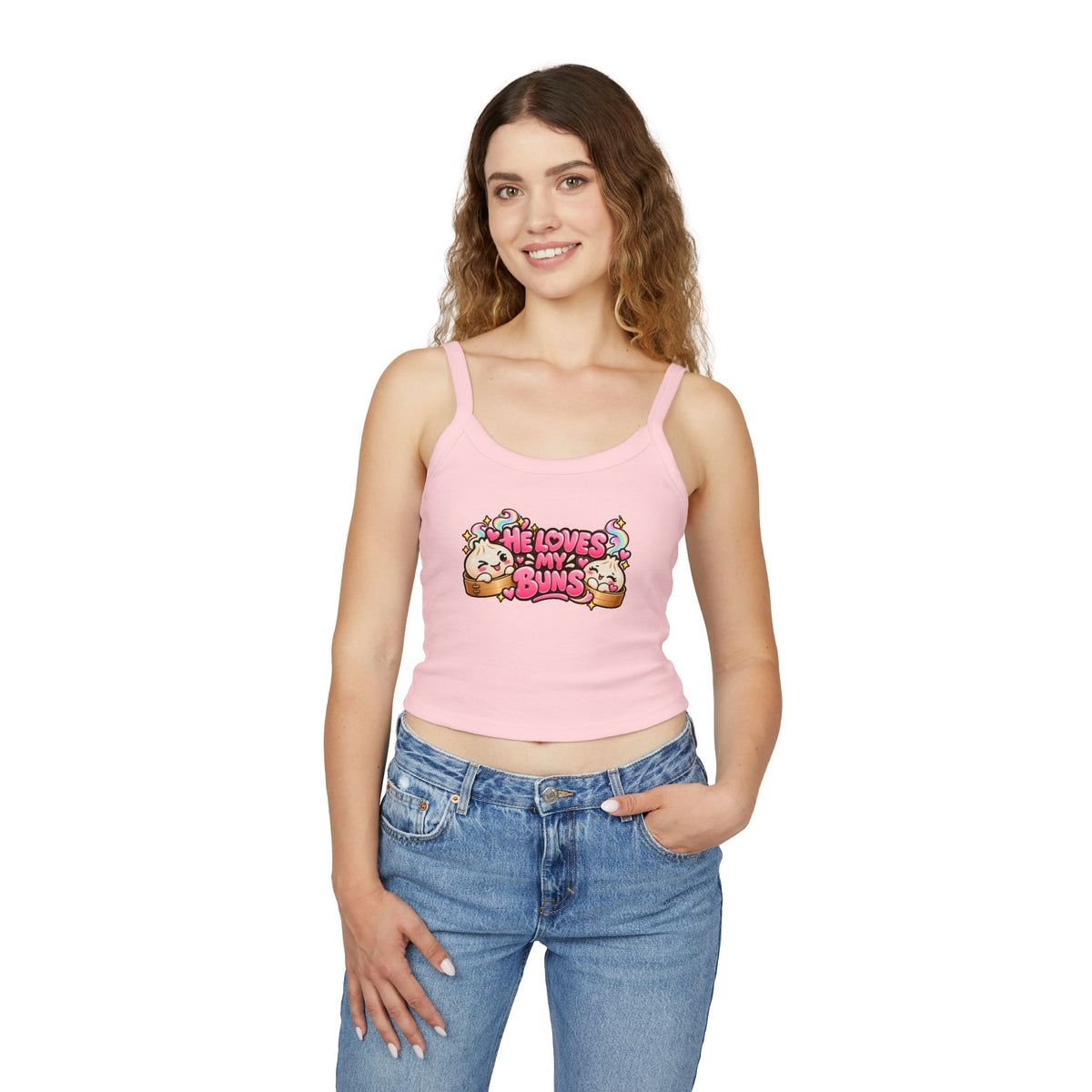 He Loves My Buns Spaghetti Tank — Kawaii Couple Graphic