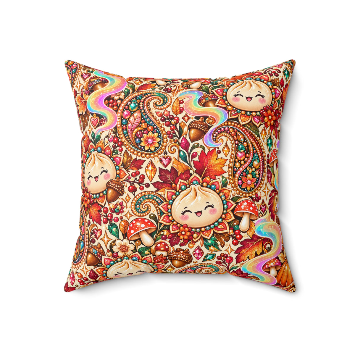 Stuffed Buns Fall Pillow — Pumpkin Dumpling Paisley