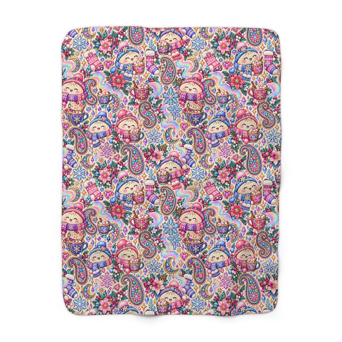 Floral Paisley Dumplings Sherpa Blanket — Cozy Plush Throw for Kids & Adults