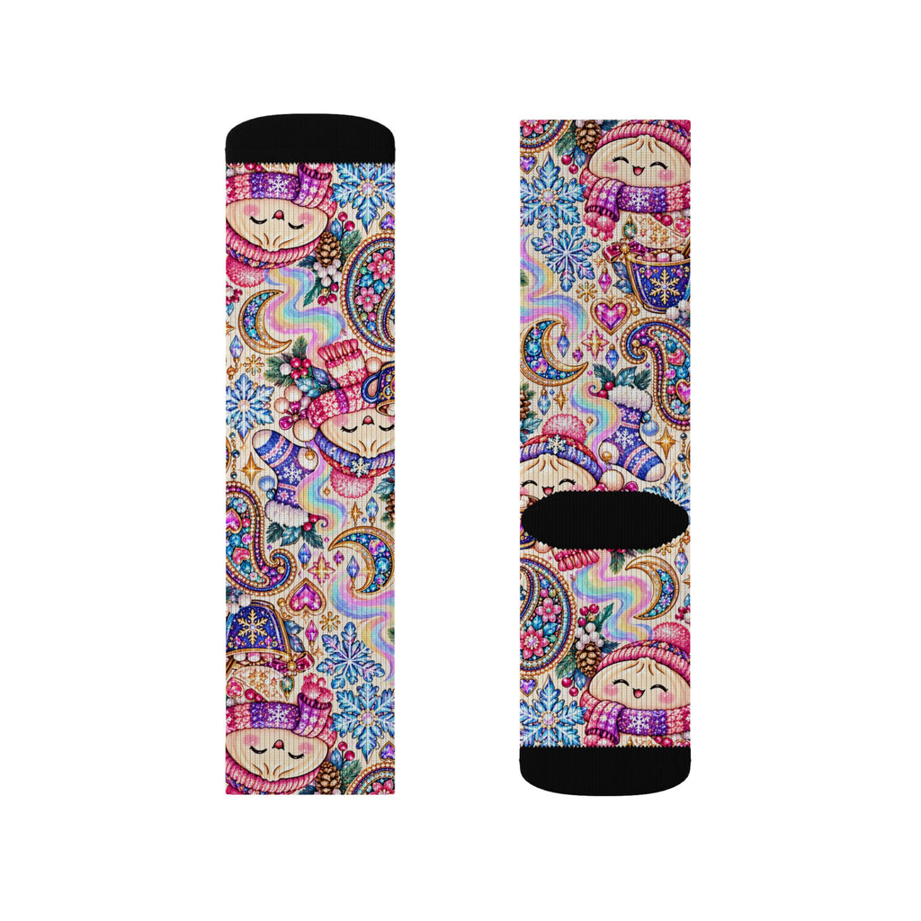 Cozy Buns Club Crew Socks — Psychedelic Dumpling Paisley