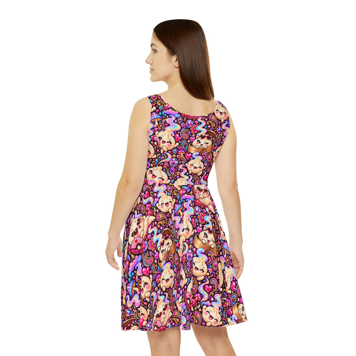 Wanton Dimsum Buns Kawaii Skater Dress — Psychedelic Dumpling Print