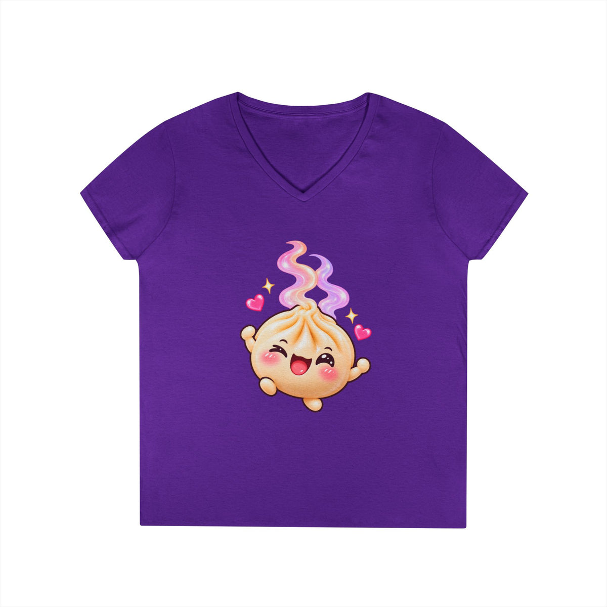 Dim Sum Bun V-Neck Tee — 'Wanton Dim Sum Buns' Cute Kawaii Food Shirt