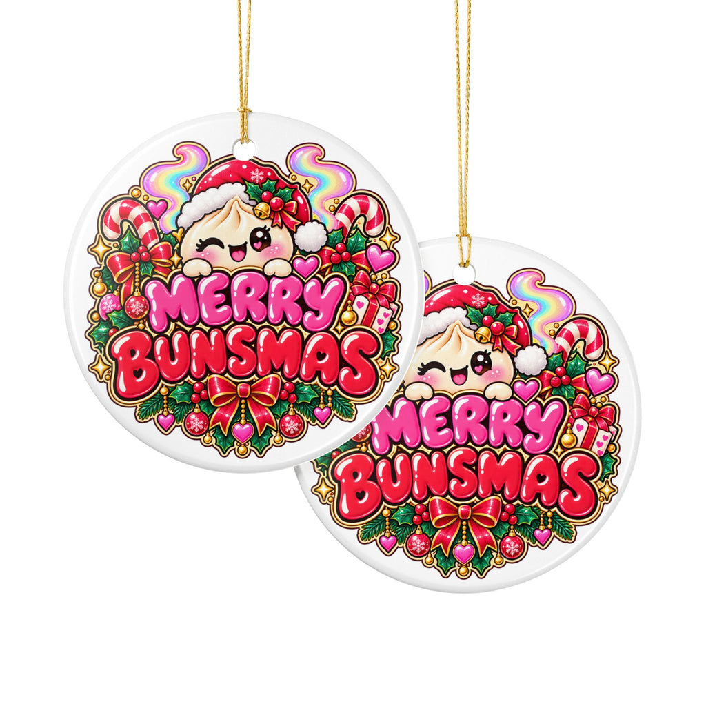 Merry Bunsmas Ceramic Ornament — Kawaii Dumpling Christmas Decor