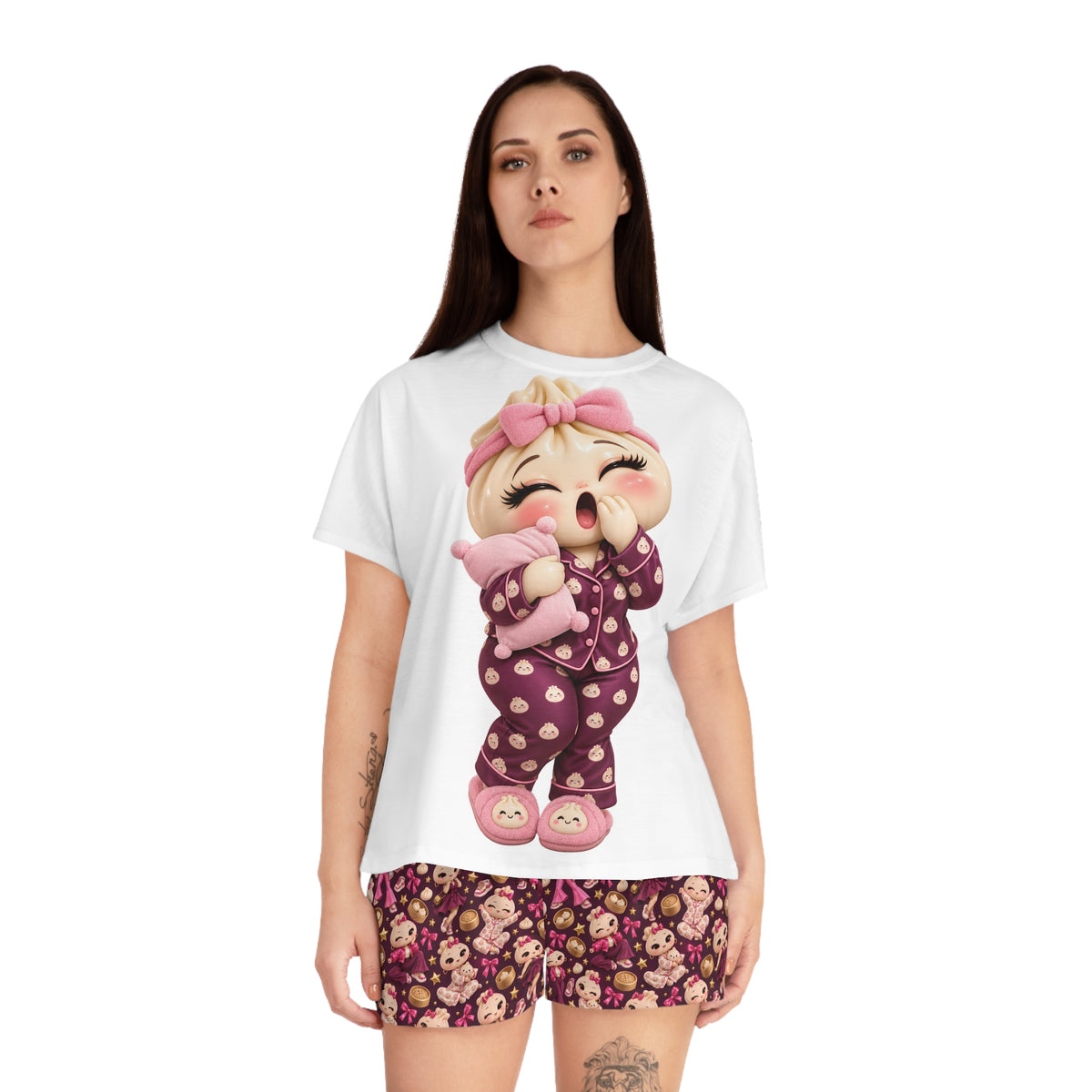Women's Short Pajama Set - Steamy & Dreamy Cute Dimsum Sleepwear