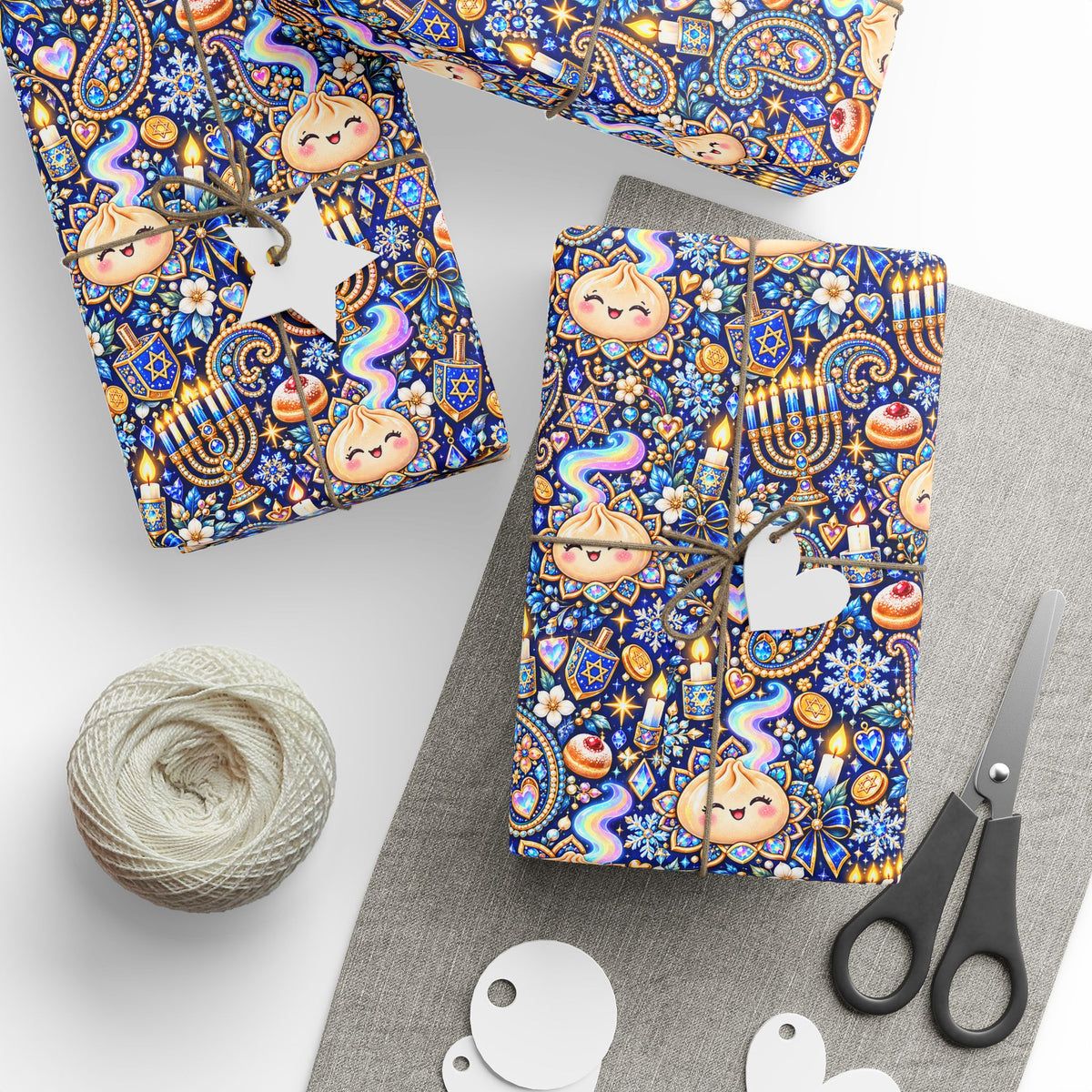 Eight Cozy Nights Hanukkah Wrapping Paper — Kawaii Dumpling Gift Wrap