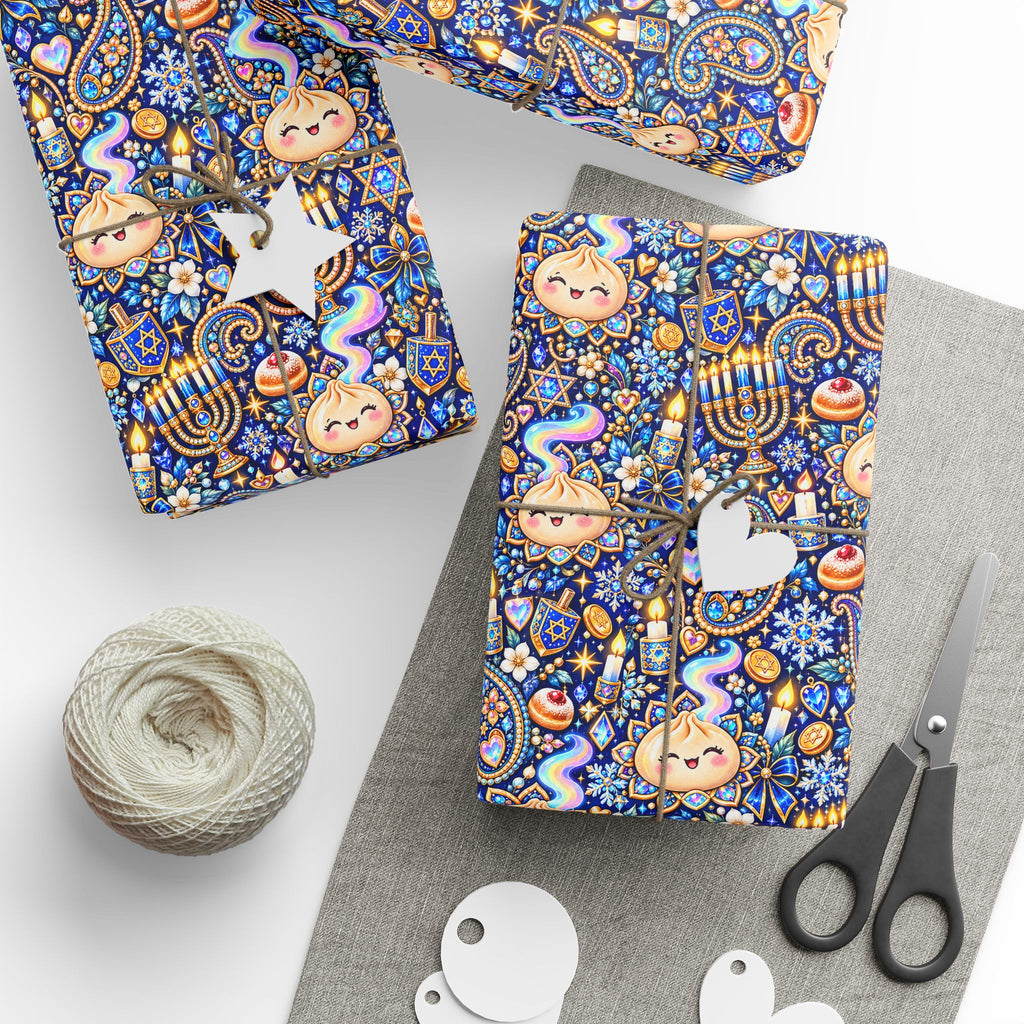 Eight Cozy Nights Hanukkah Wrapping Paper — Kawaii Dumpling Gift Wrap