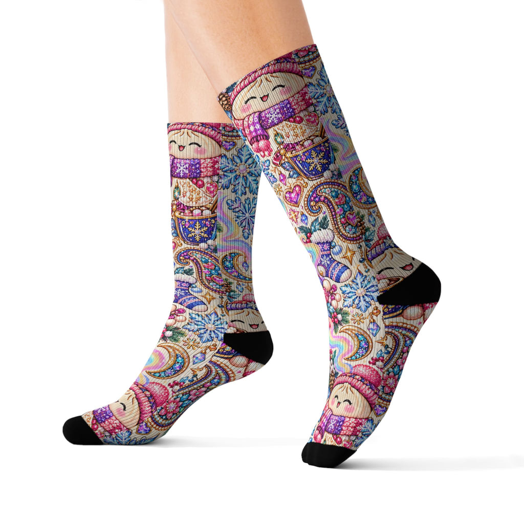 Cozy Buns Club Crew Socks — Psychedelic Dumpling Paisley
