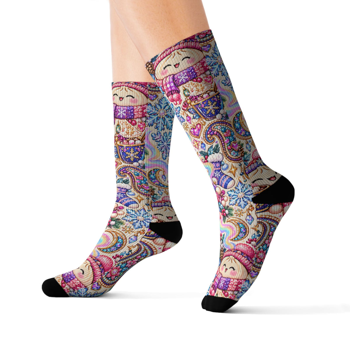Cozy Buns Club Crew Socks — Psychedelic Dumpling Paisley