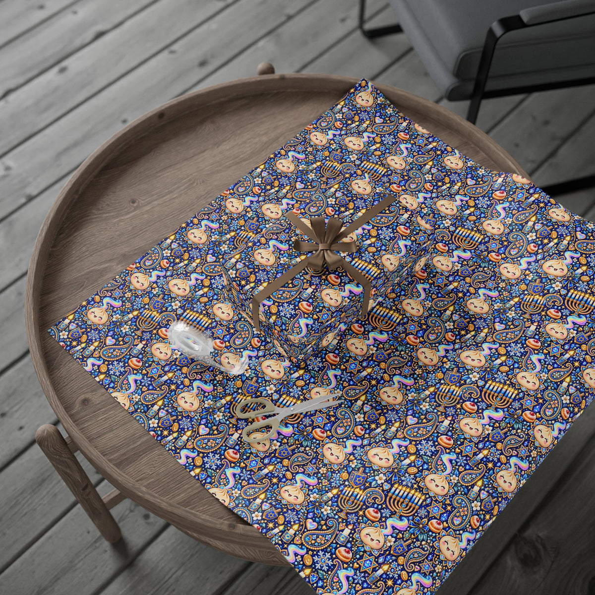 Eight Cozy Nights Hanukkah Wrapping Paper — Kawaii Dumpling Gift Wrap