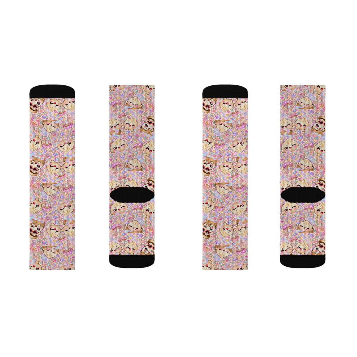 Cute Dumpling Pastel Pattern Sublimation Socks — Pink Floral Cozy Crew Socks