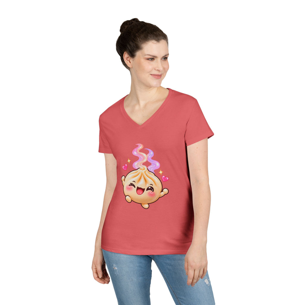 Dim Sum Bun V-Neck Tee — 'Wanton Dim Sum Buns' Cute Kawaii Food Shirt