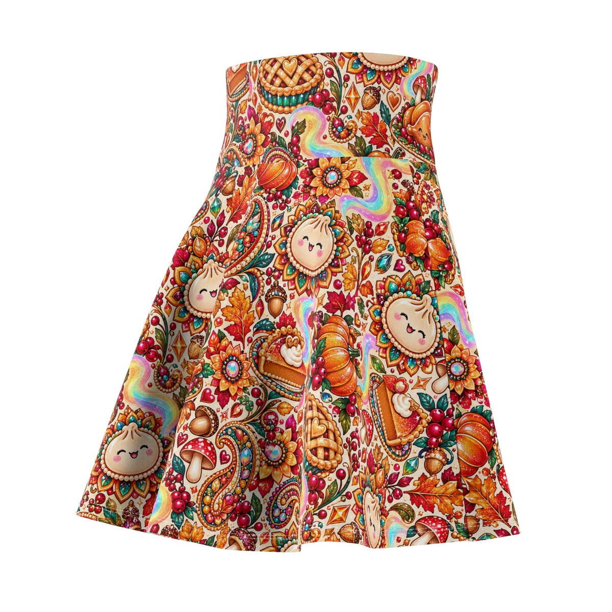 Stuffed Buns Thanksgiving Skater Skirt — Pumpkin Pie Dumpling Print