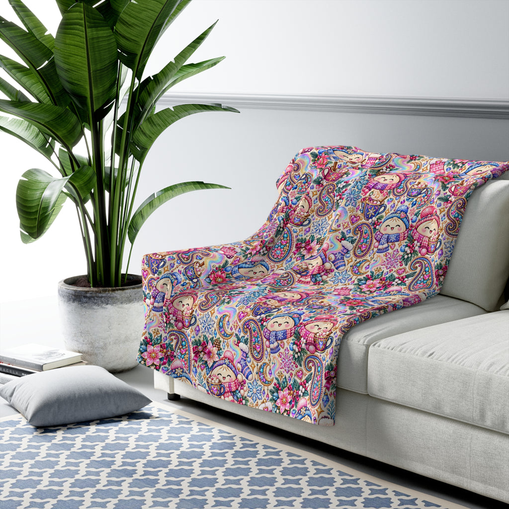 Floral Paisley Dumplings Sherpa Blanket — Cozy Plush Throw for Kids & Adults