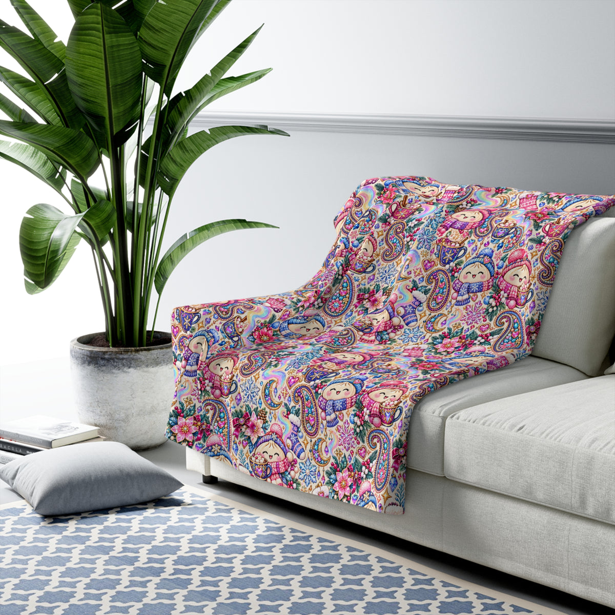 Floral Paisley Dumplings Sherpa Blanket — Cozy Plush Throw for Kids & Adults
