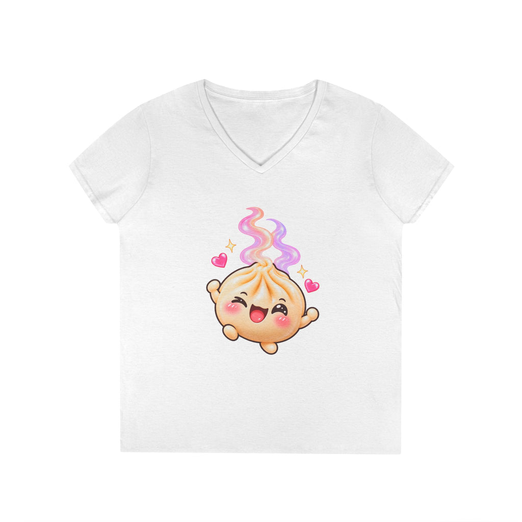 Dim Sum Bun V-Neck Tee — 'Wanton Dim Sum Buns' Cute Kawaii Food Shirt