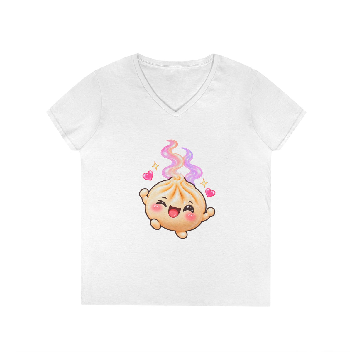 Dim Sum Bun V-Neck Tee — 'Wanton Dim Sum Buns' Cute Kawaii Food Shirt