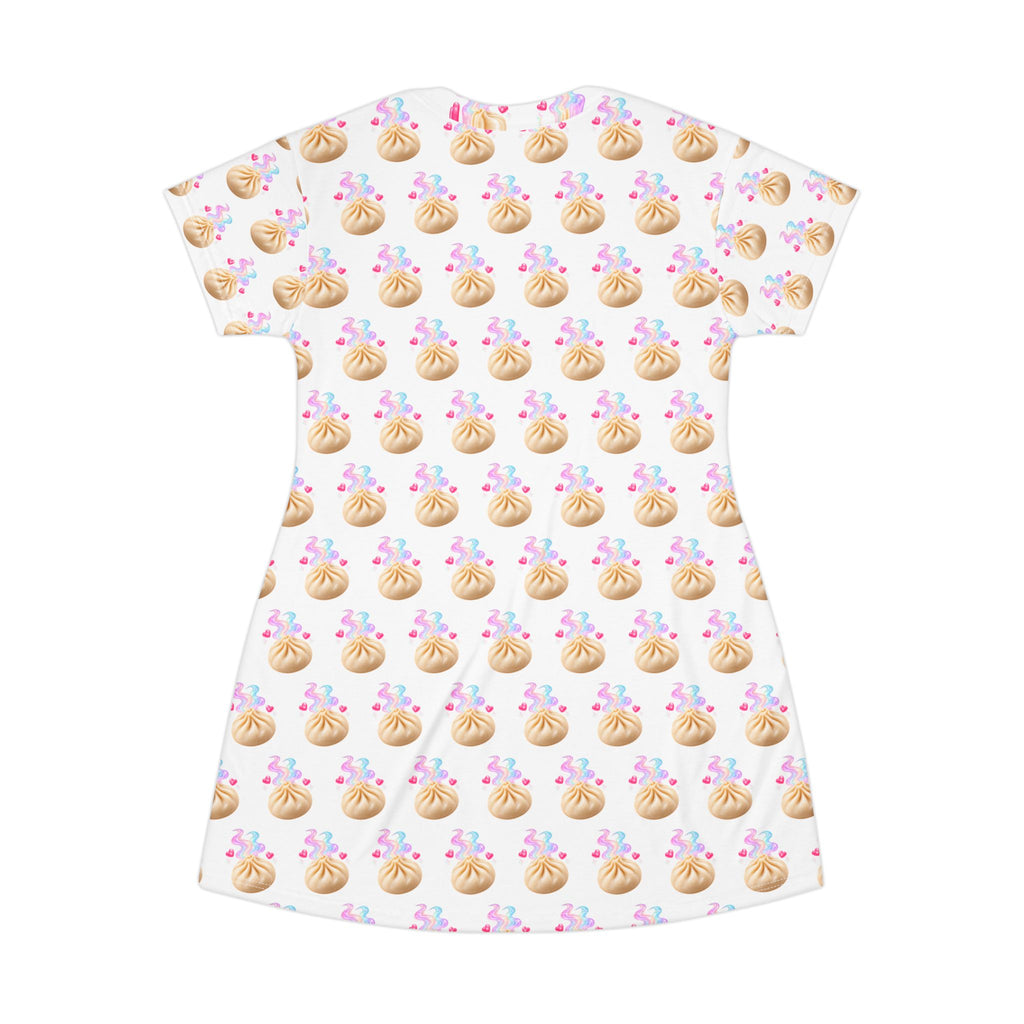 Kawaii Dumpling T-Shirt Dress — Colorful All-Over Print
