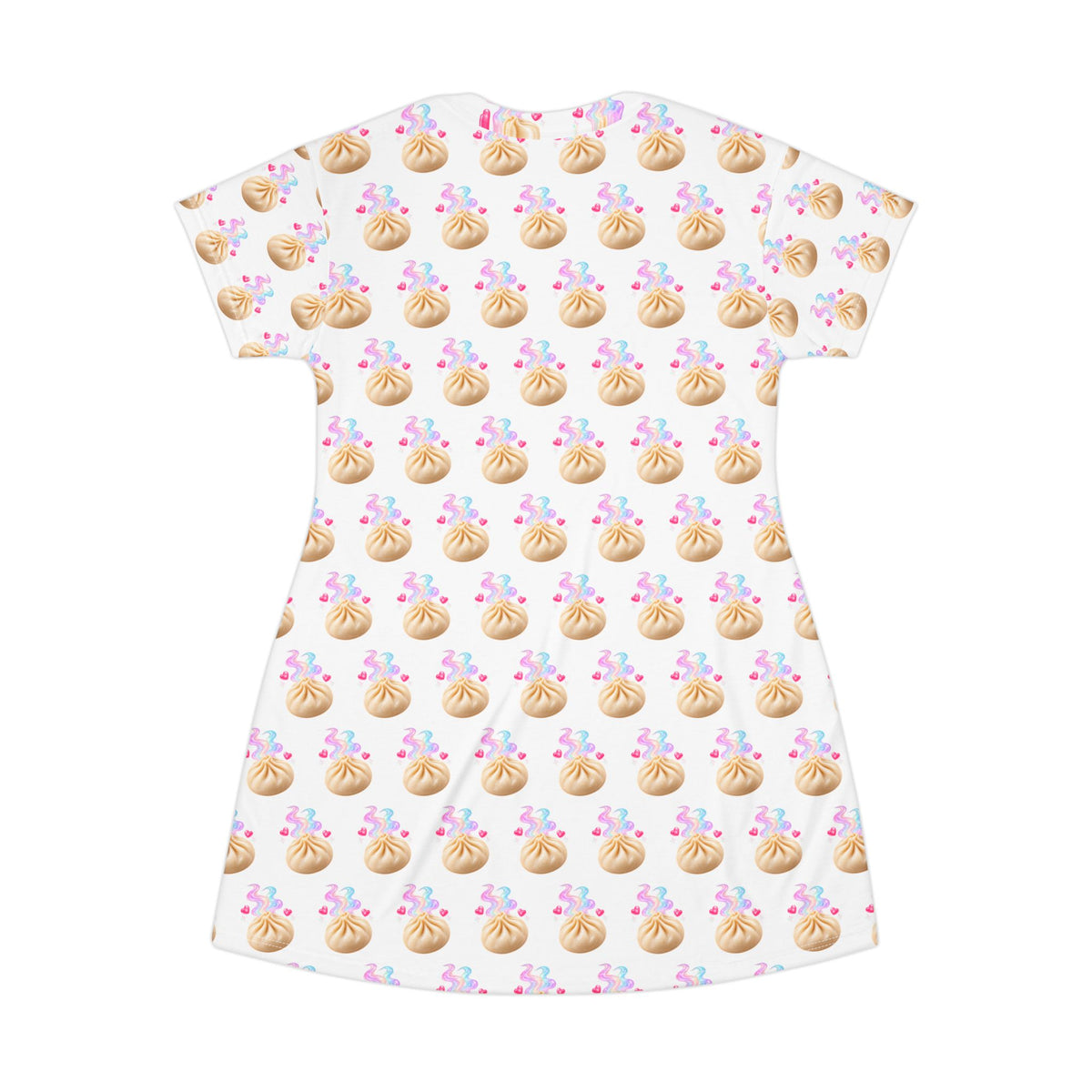 Kawaii Dumpling T-Shirt Dress — Colorful All-Over Print