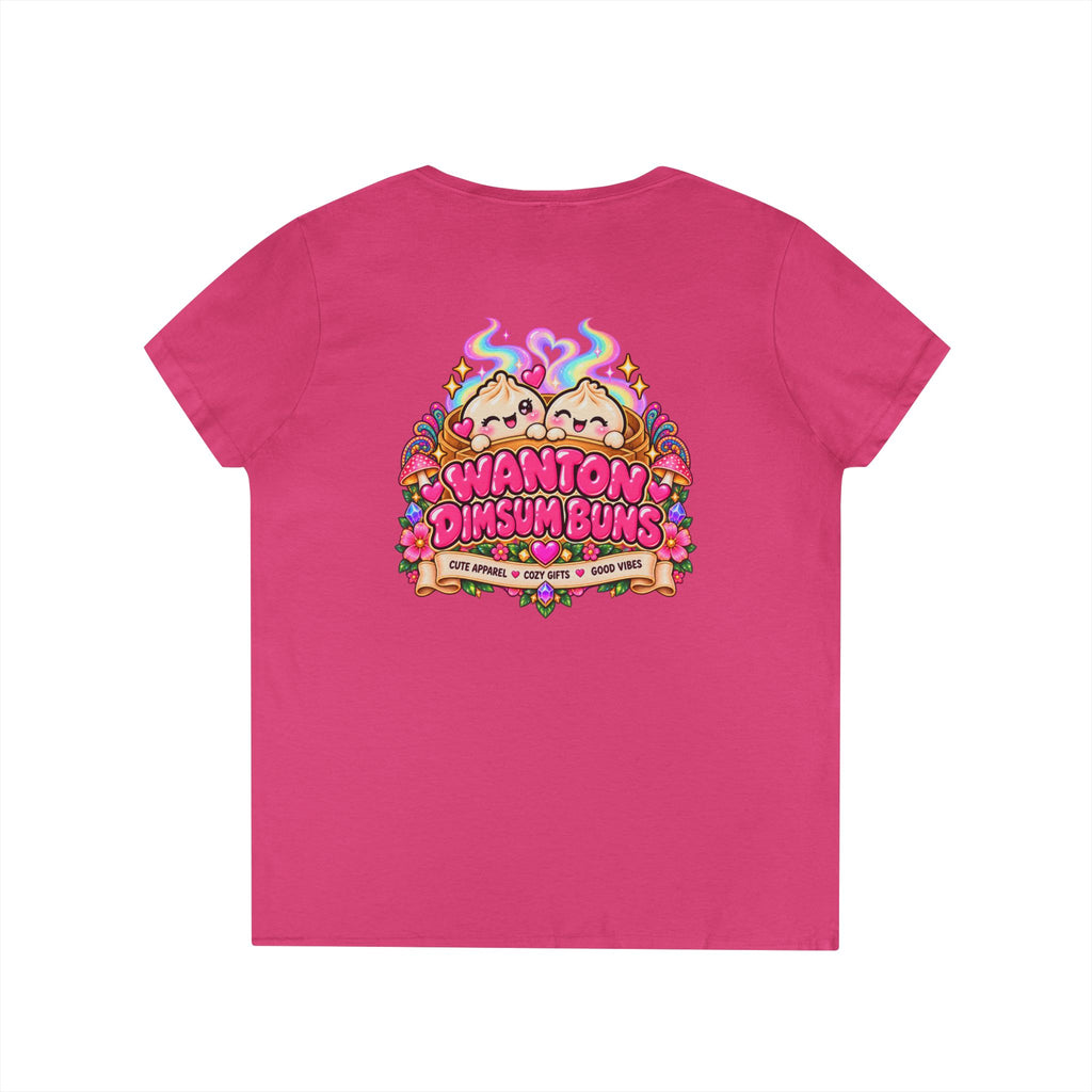 Dim Sum Bun V-Neck Tee — 'Wanton Dim Sum Buns' Cute Kawaii Food Shirt