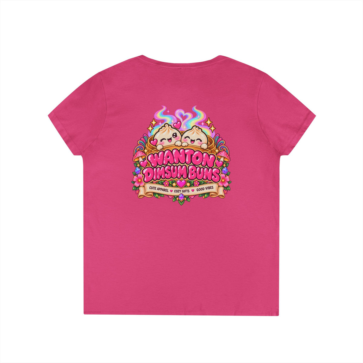 Dim Sum Bun V-Neck Tee — 'Wanton Dim Sum Buns' Cute Kawaii Food Shirt