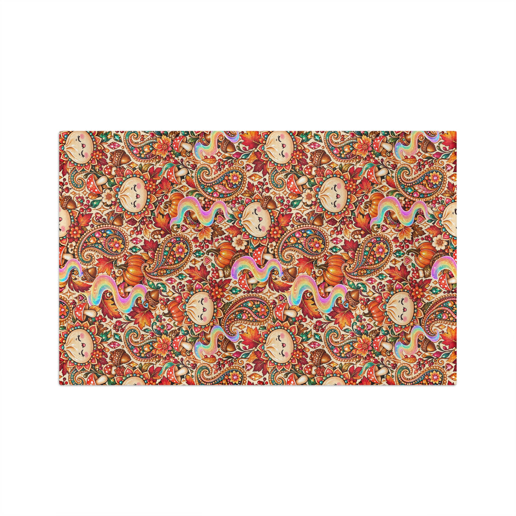Autumn Paisley Pumpkin Dumpling Tea Towel — Whimsical Fall Microfiber Kitchen Towel