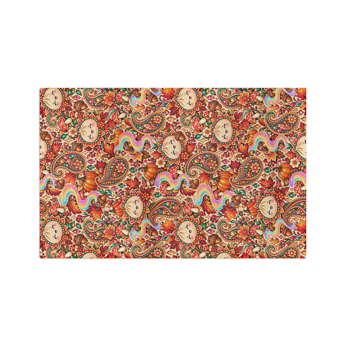 Autumn Paisley Pumpkin Dumpling Tea Towel — Whimsical Fall Microfiber Kitchen Towel
