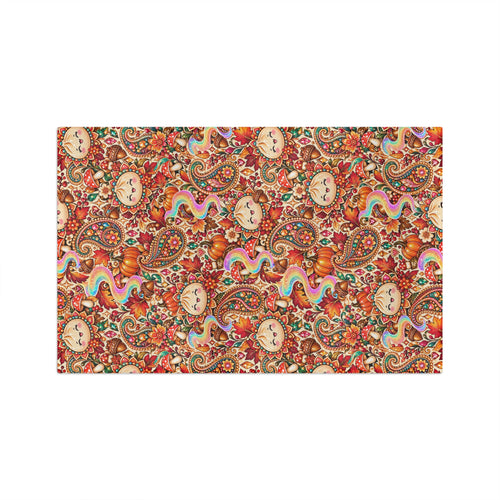 Autumn Paisley Pumpkin Dumpling Tea Towel — Whimsical Fall Microfiber Kitchen Towel