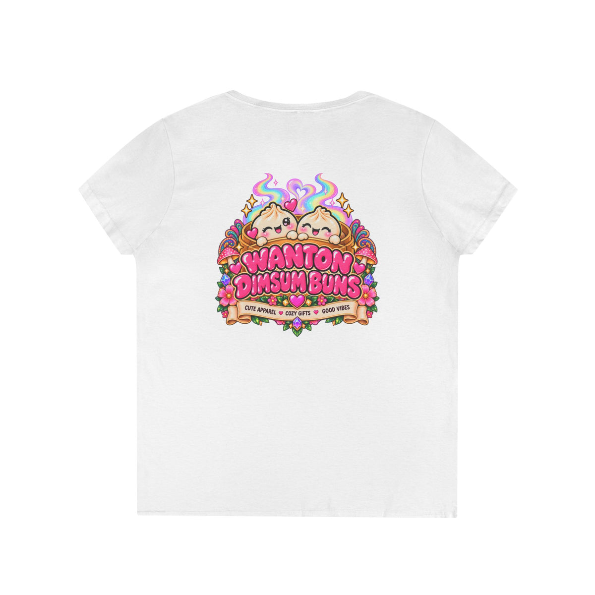 Dim Sum Bun V-Neck Tee — 'Wanton Dim Sum Buns' Cute Kawaii Food Shirt