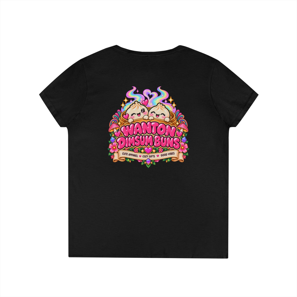 Dim Sum Bun V-Neck Tee — 'Wanton Dim Sum Buns' Cute Kawaii Food Shirt