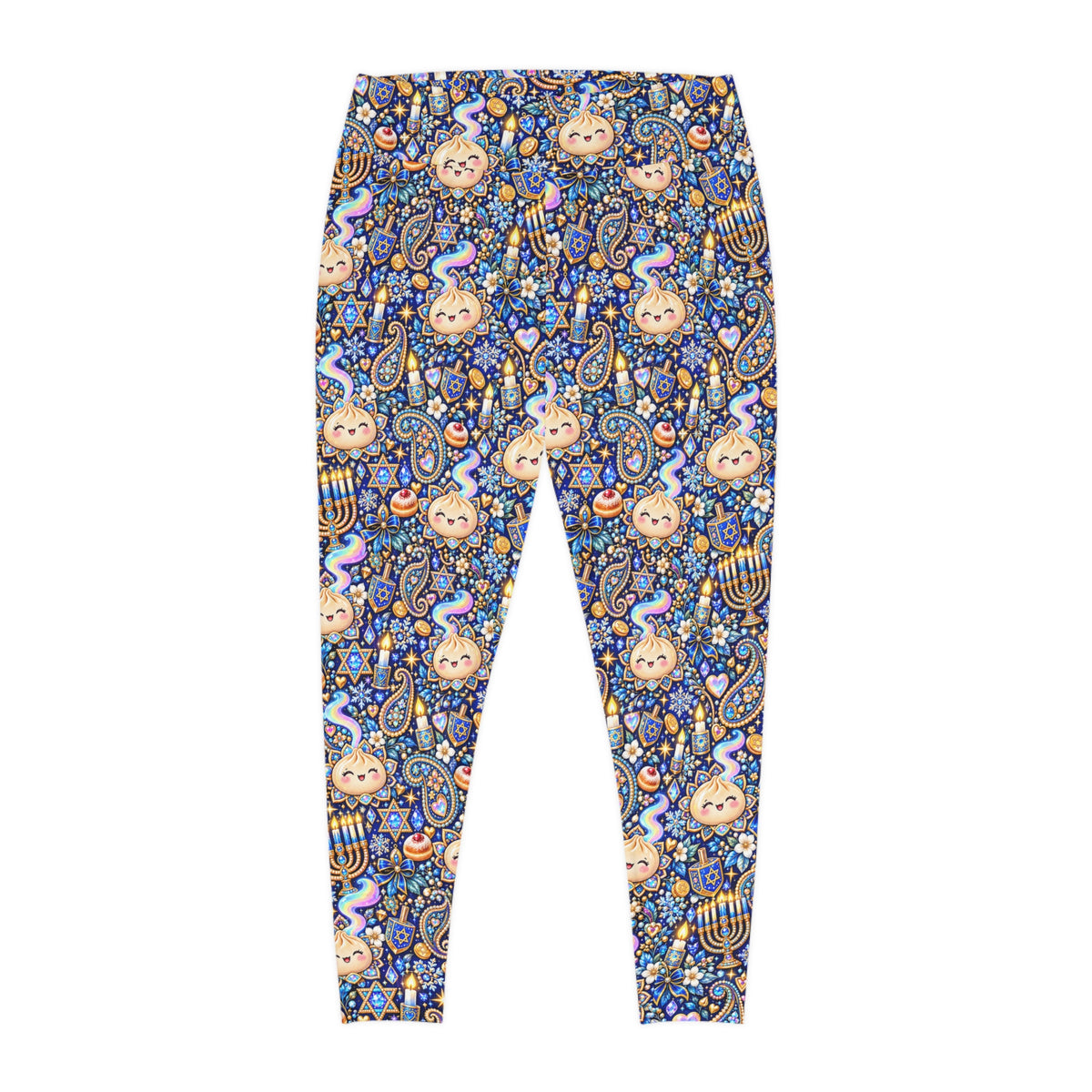 Eight Cozy Nights Plus Size Hanukkah Leggings — Dumpling & Dreidel Print