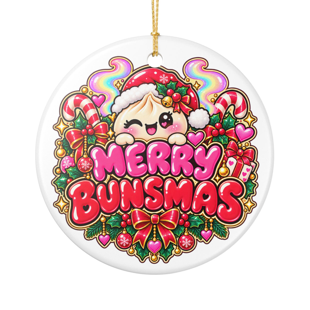 Merry Bunsmas Ceramic Ornament — Kawaii Dumpling Christmas Decor