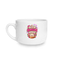 25oz White Ceramic Latte Mug — Cute Pink Floral 'Good Dimsum Vibes' Design