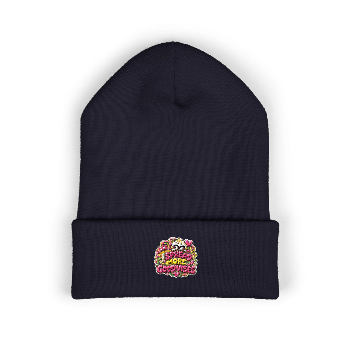 Embroidered Floral 'Love' Cuffed Beanie "Spread More Good Vibes"