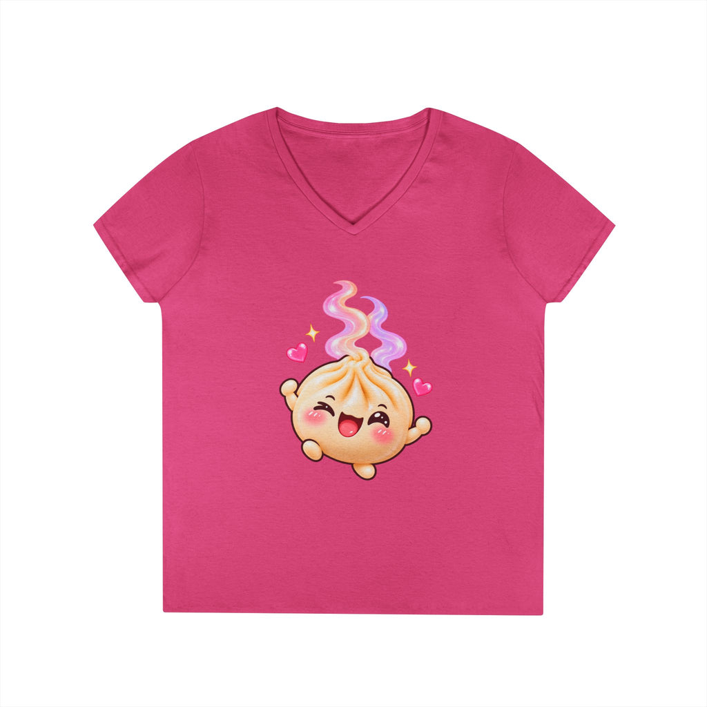 Dim Sum Bun V-Neck Tee — 'Wanton Dim Sum Buns' Cute Kawaii Food Shirt