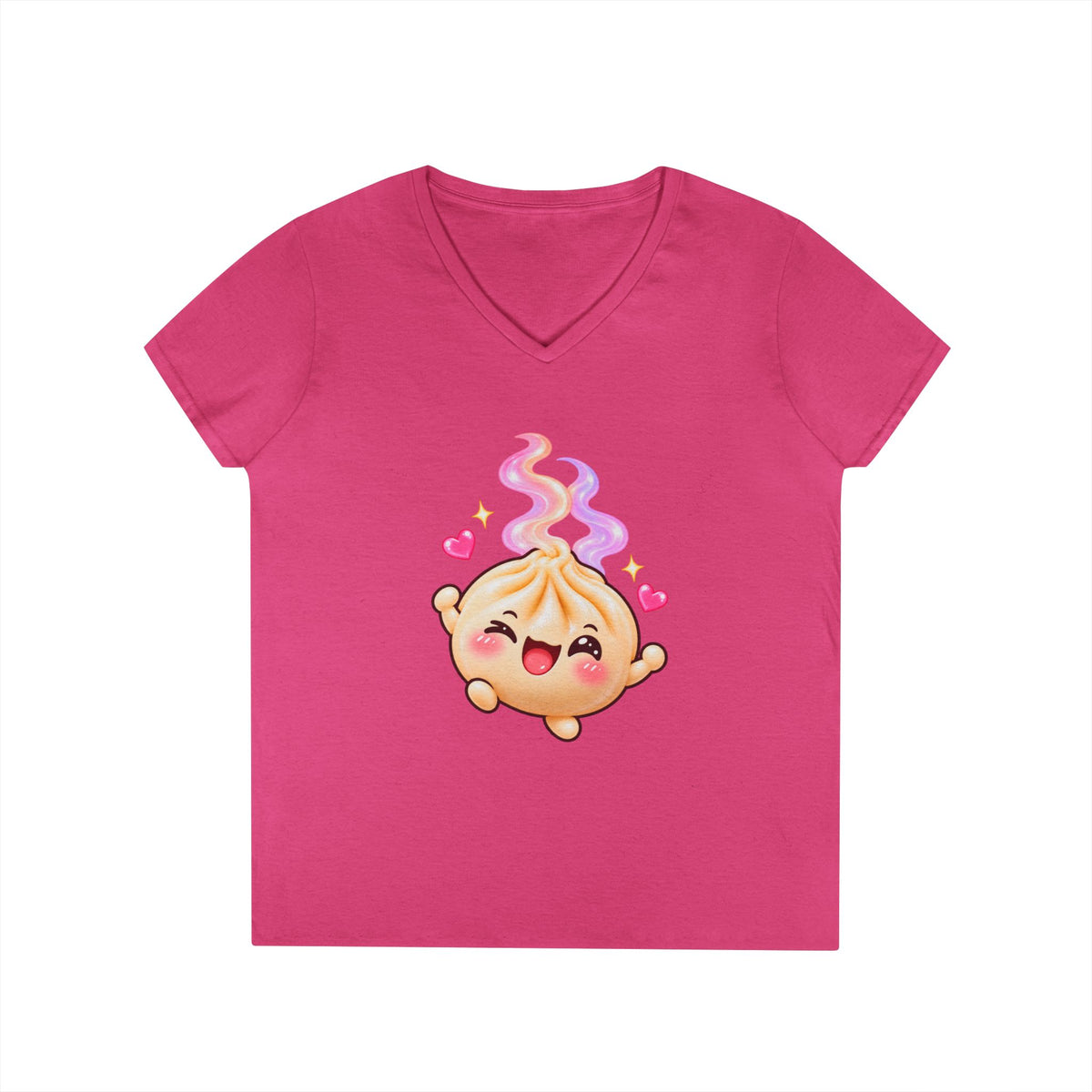 Dim Sum Bun V-Neck Tee — 'Wanton Dim Sum Buns' Cute Kawaii Food Shirt
