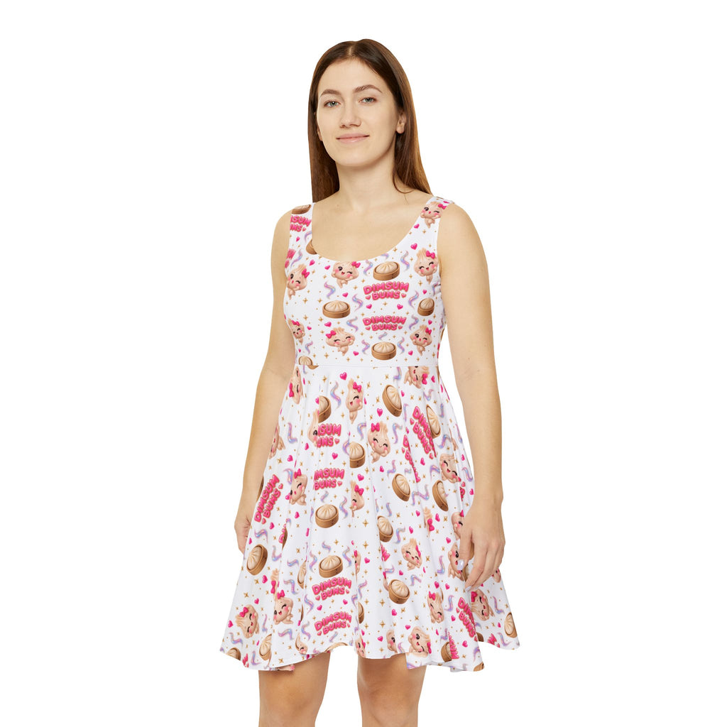 Women’s Skater Dress — Cute Dessert & Cupcake Dimsum Buns Pattern AOP